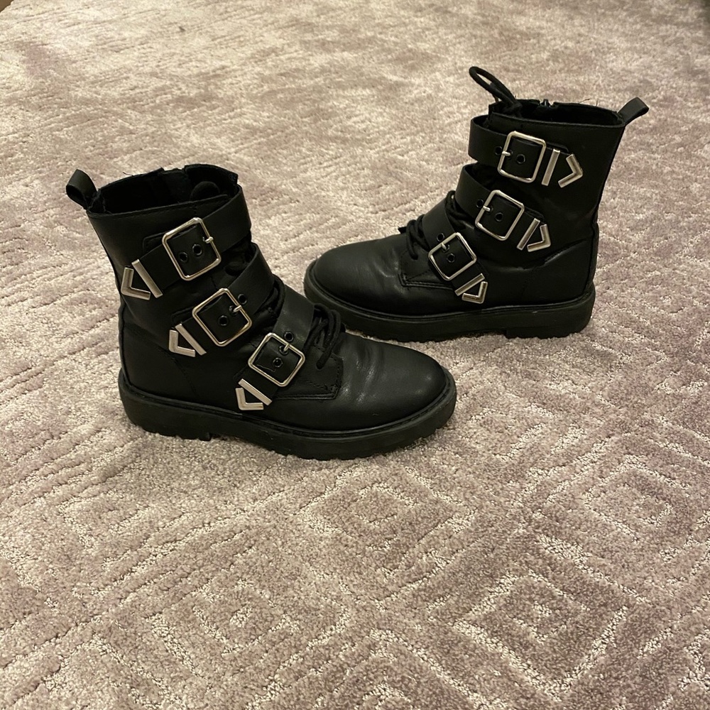 GIRLS Zara Black Boots Faux Buckles sz EUR34/US3